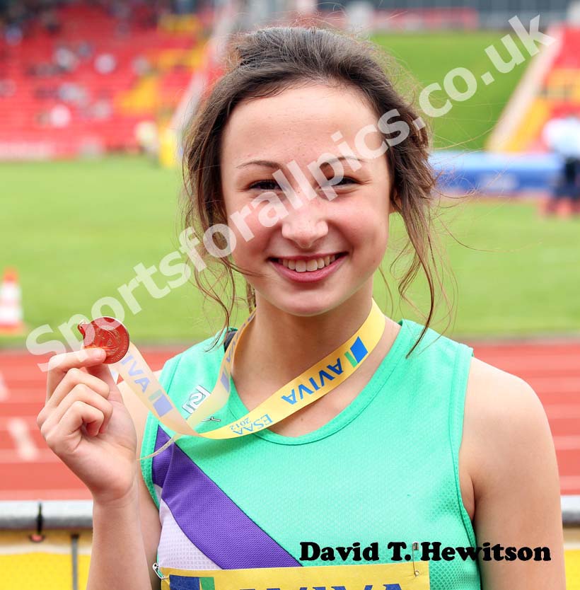 Kristie Edwards with her bronze medal from the Inter Girls 100 metres.